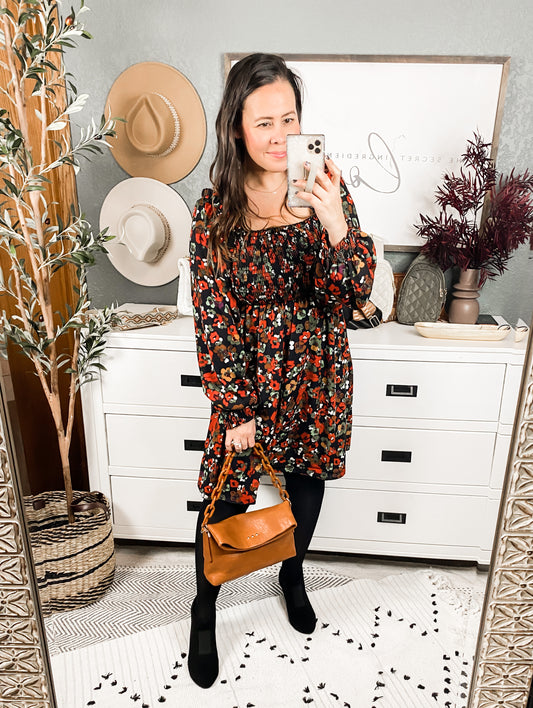 Bet On It Shirred Long Sleeve Floral Dress