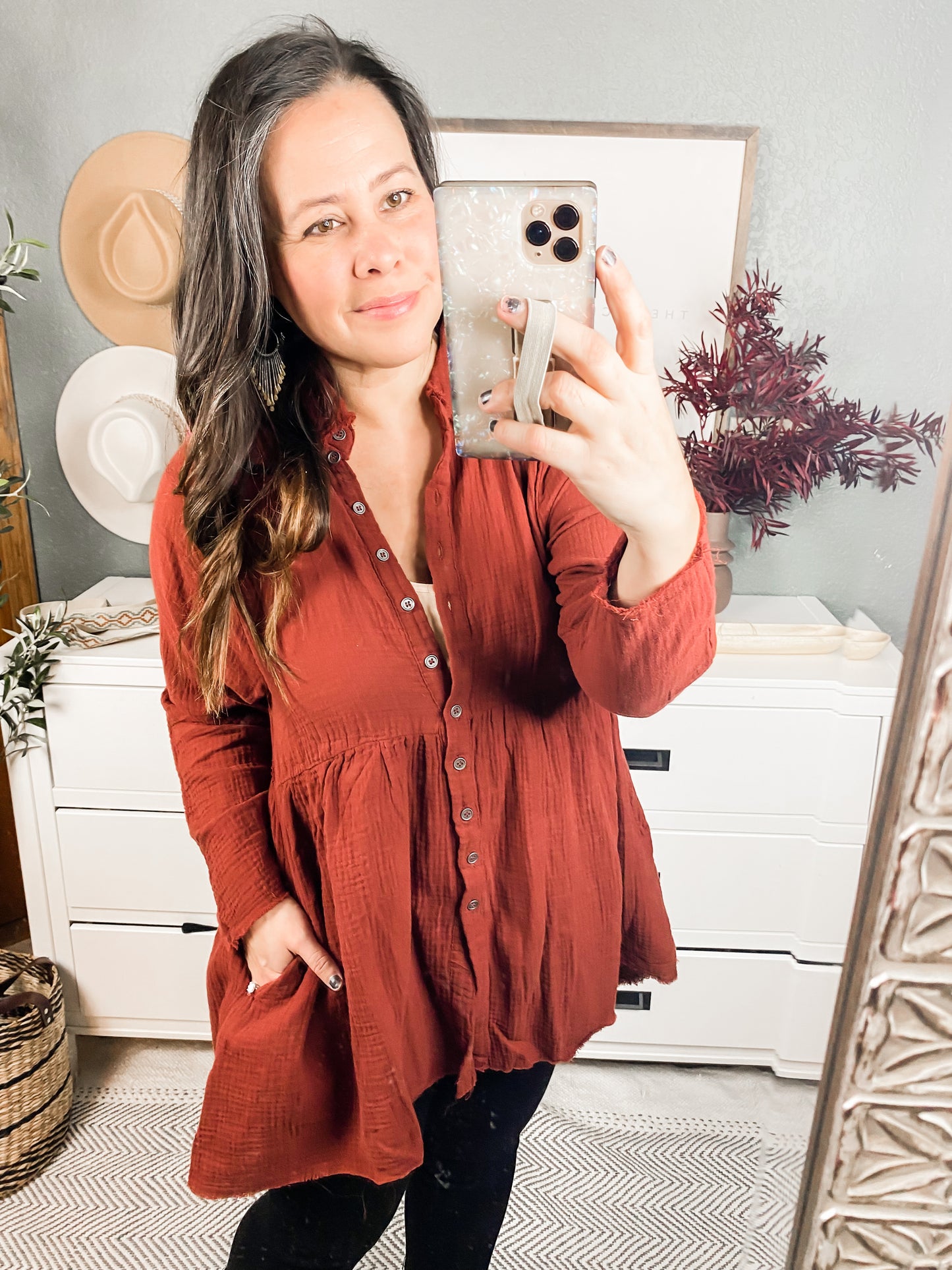 Peplum Raw Edge Shirt with Pockets