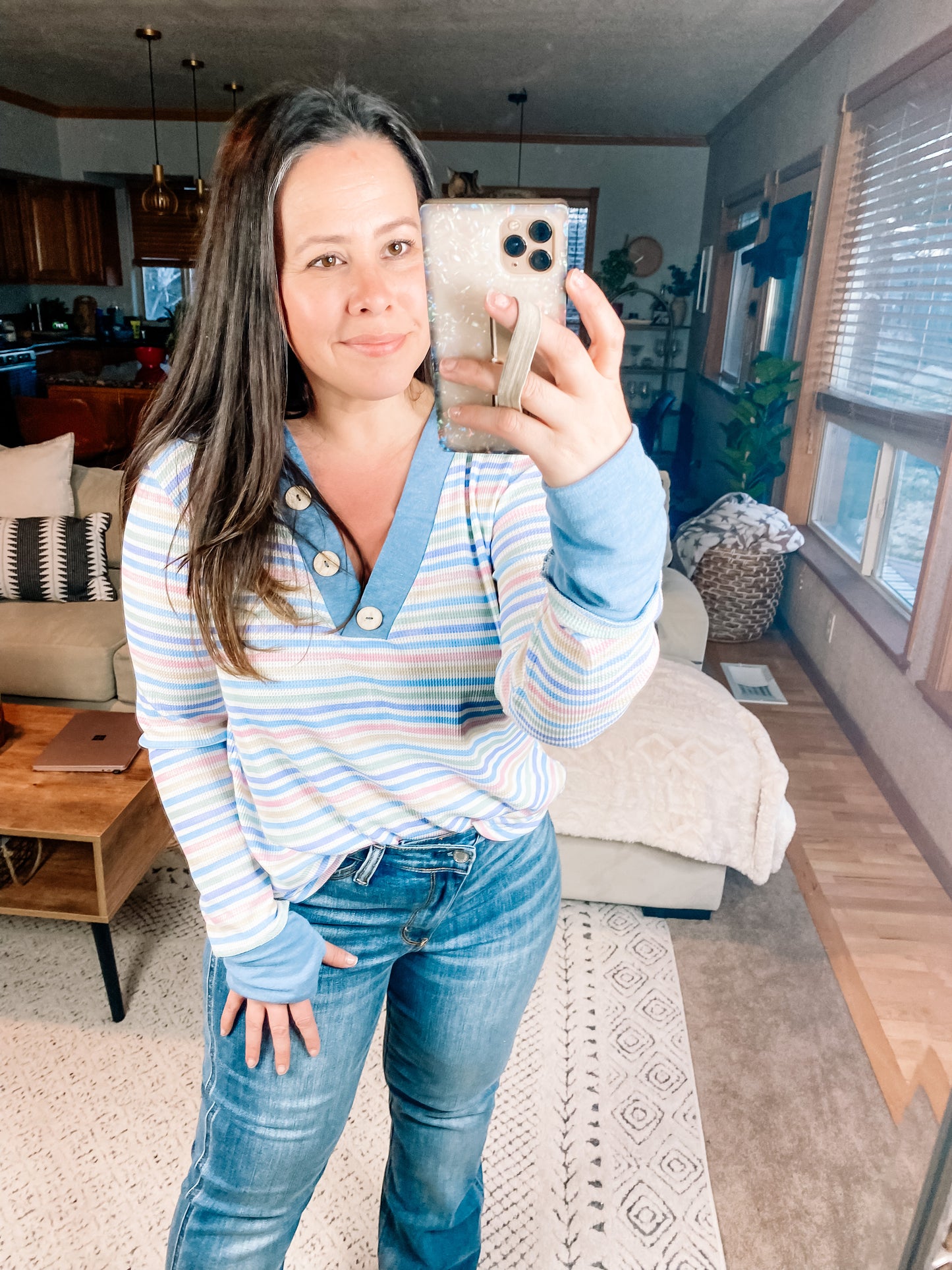Untroubled Striped Long Sleeve Top