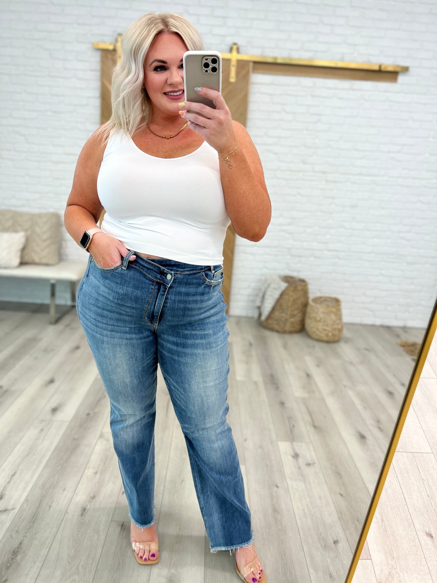 Judy Blue Crossover Straight Leg Dad Jeans