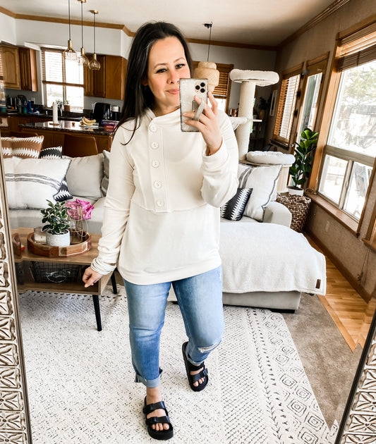 Capture the Day Side Button Hoodie in Oatmeal