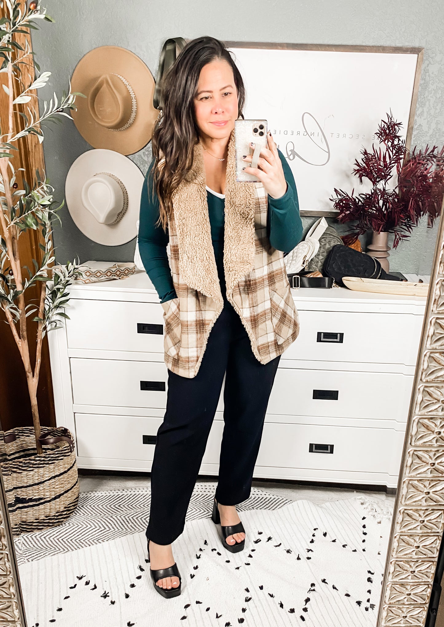 My Own Way V Neck Ribbed Top In Pine