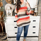 Multi Stripe Round Neck Long Sleeve Sweater with Pockets