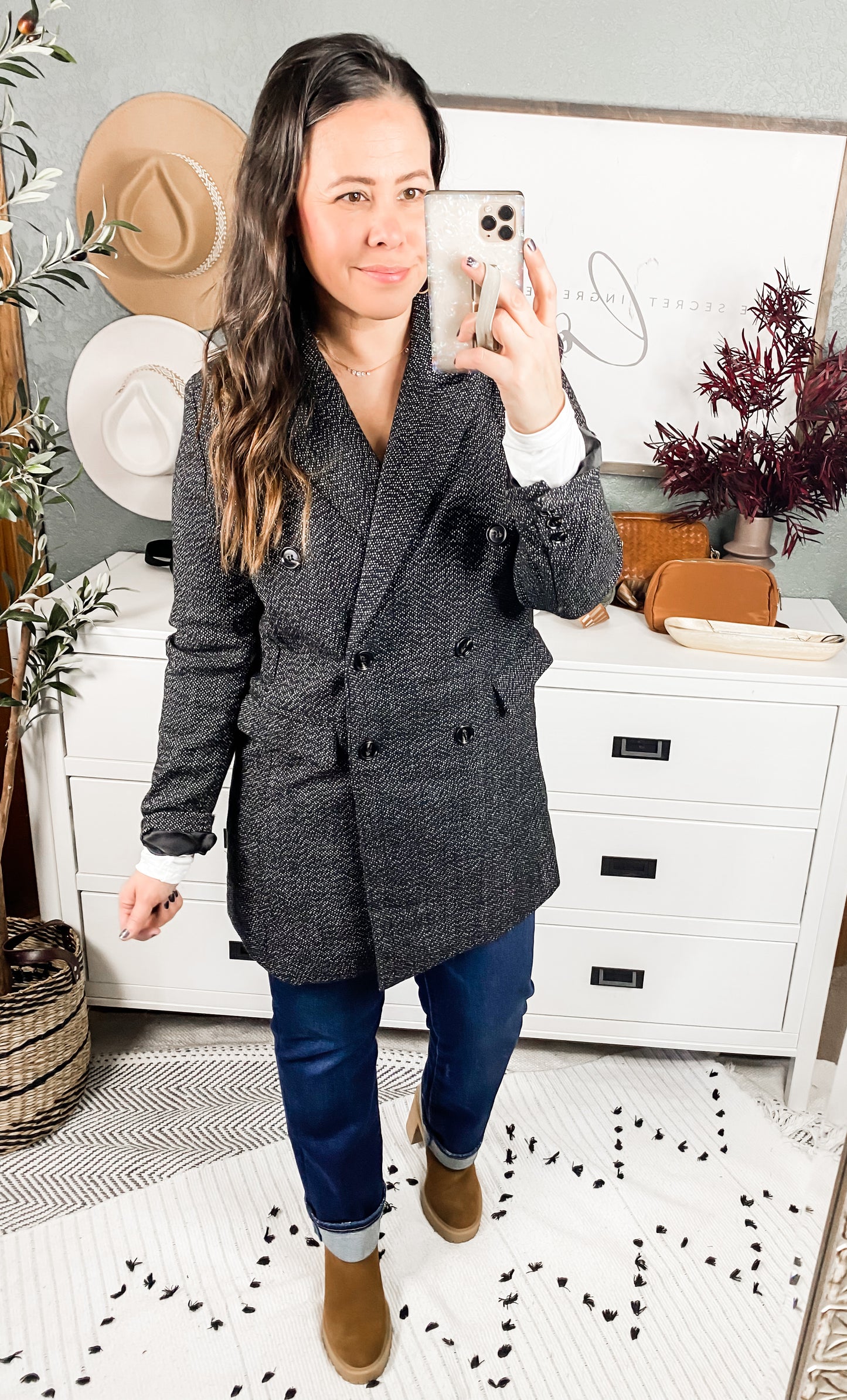 Chic Upon Arrival Button Down Blazer Jacket In Black