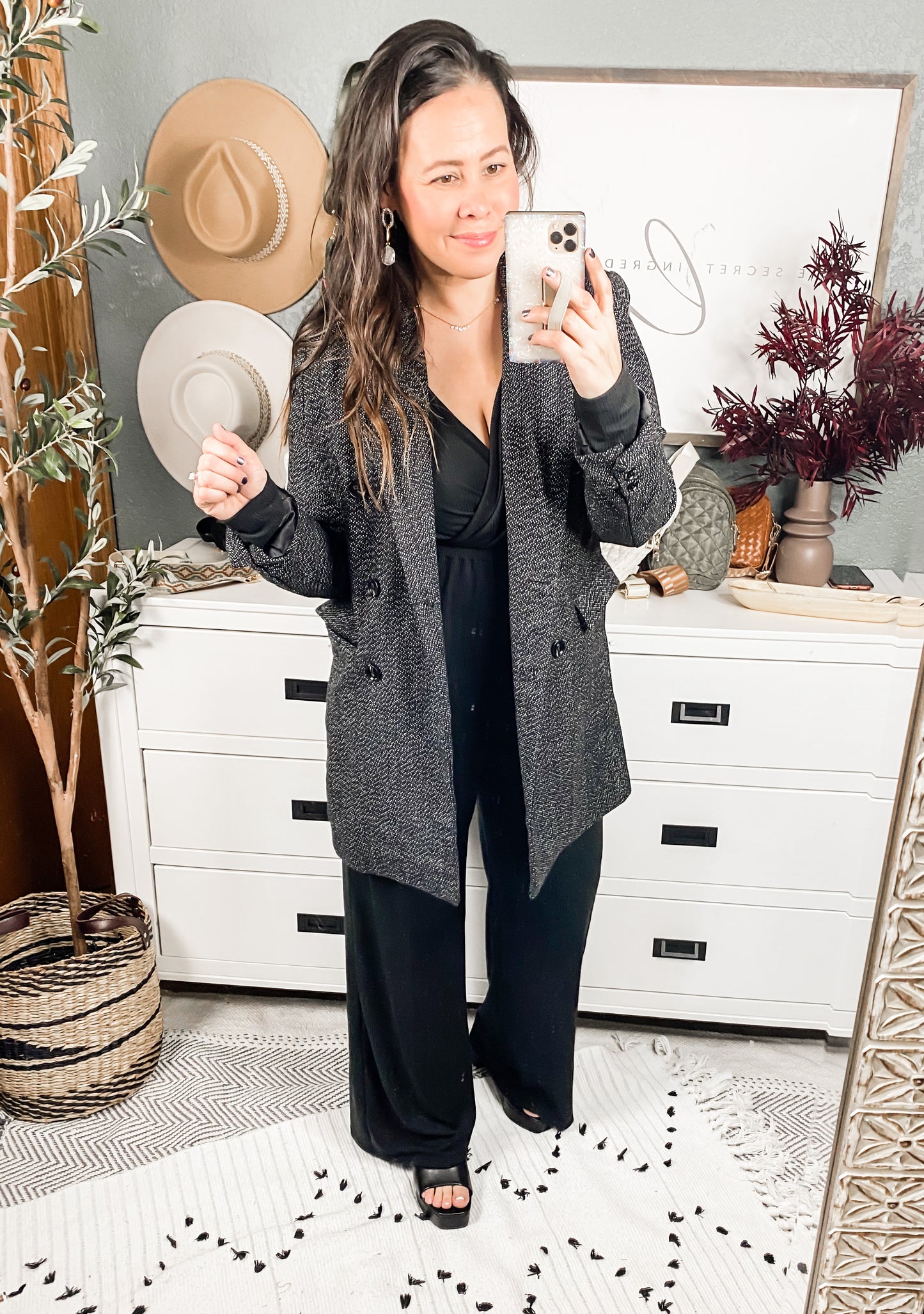 Chic Upon Arrival Button Down Blazer Jacket In Black