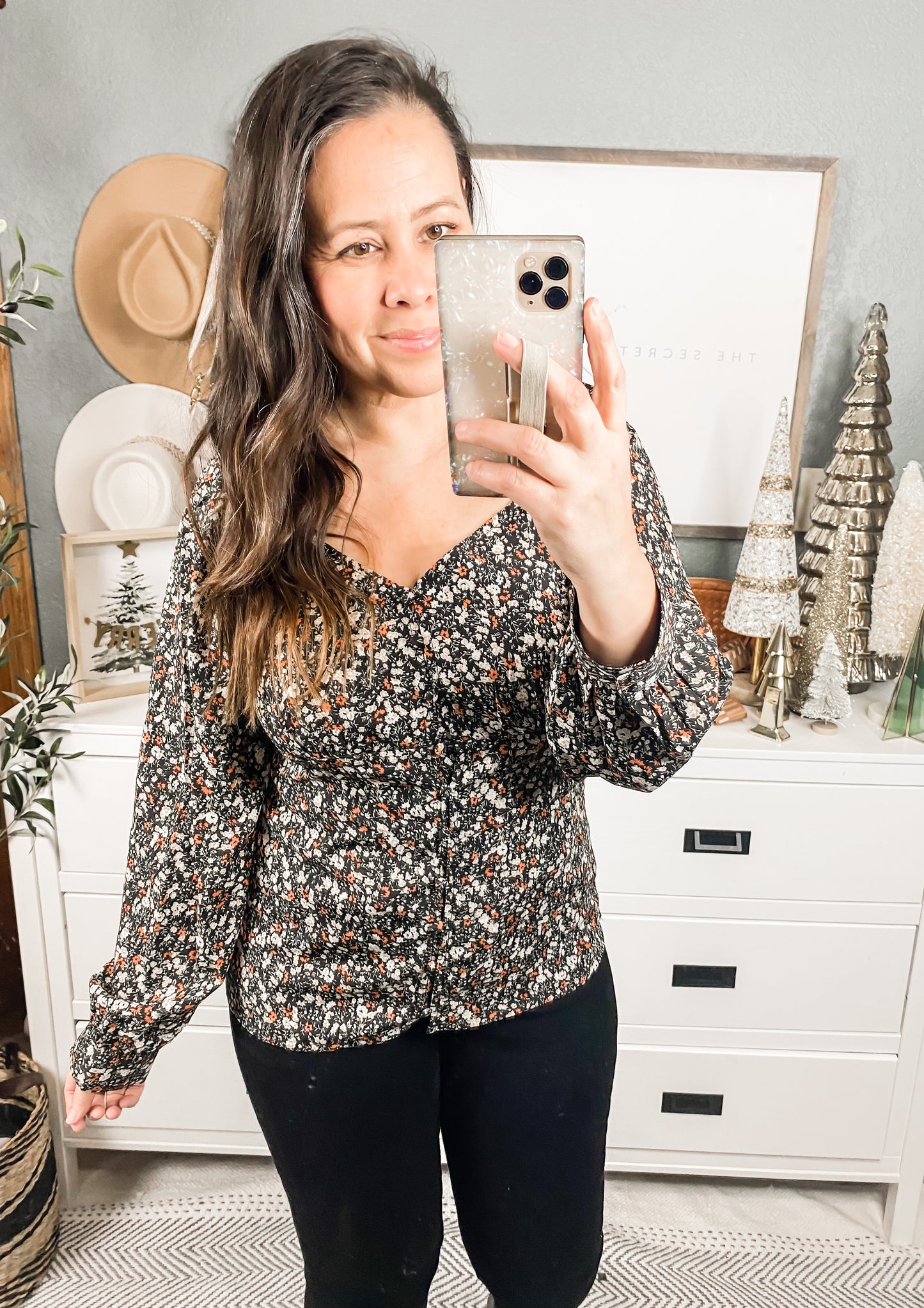Ditsy Floral Square Neck Button Down Blouse