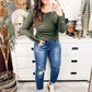 Boat Neck Long Sleeve Solid Ribbed Knit Top