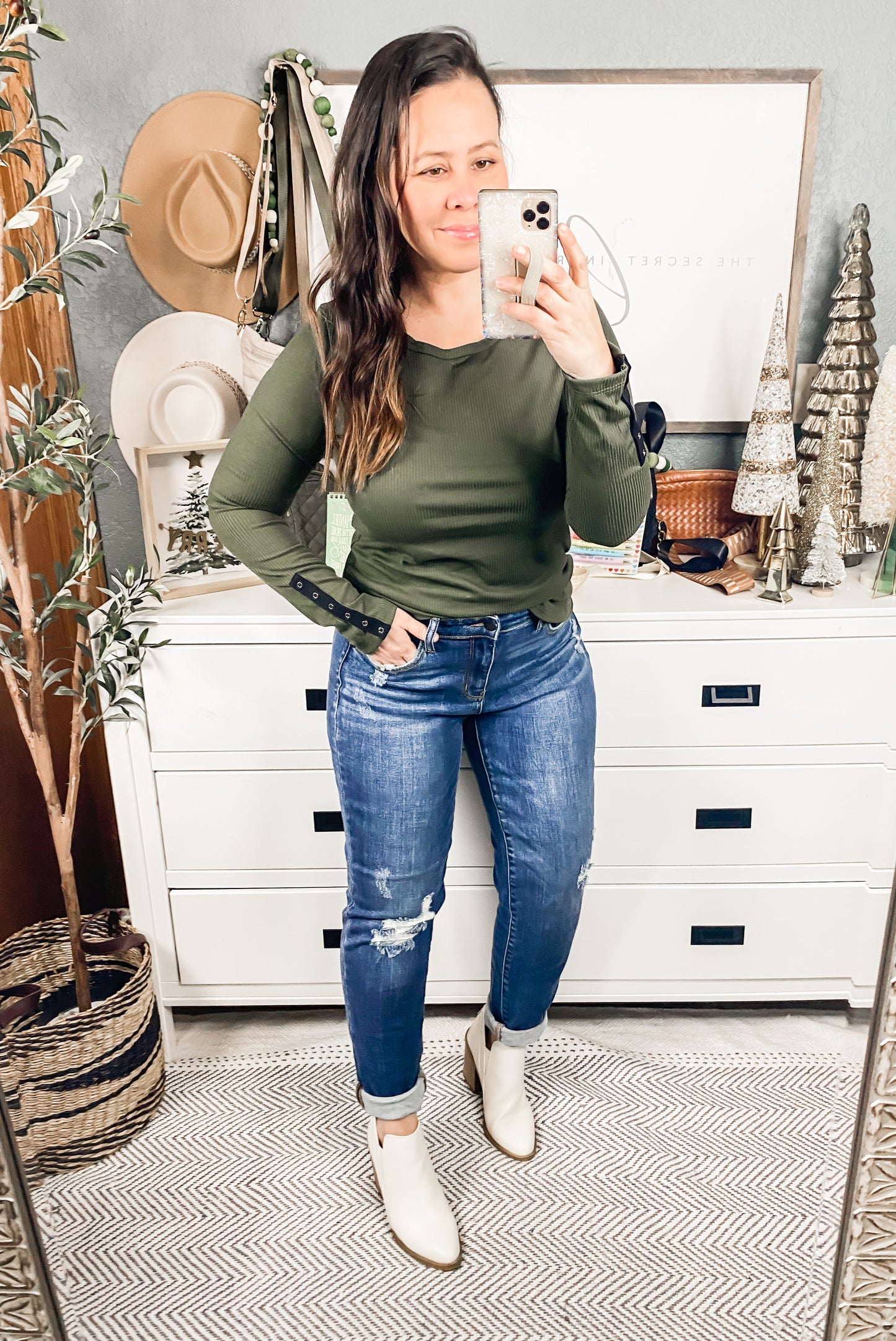 Boat Neck Long Sleeve Solid Ribbed Knit Top