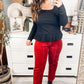 Square Neck Long Sleeve Solid Shirred Hemline Knit Top