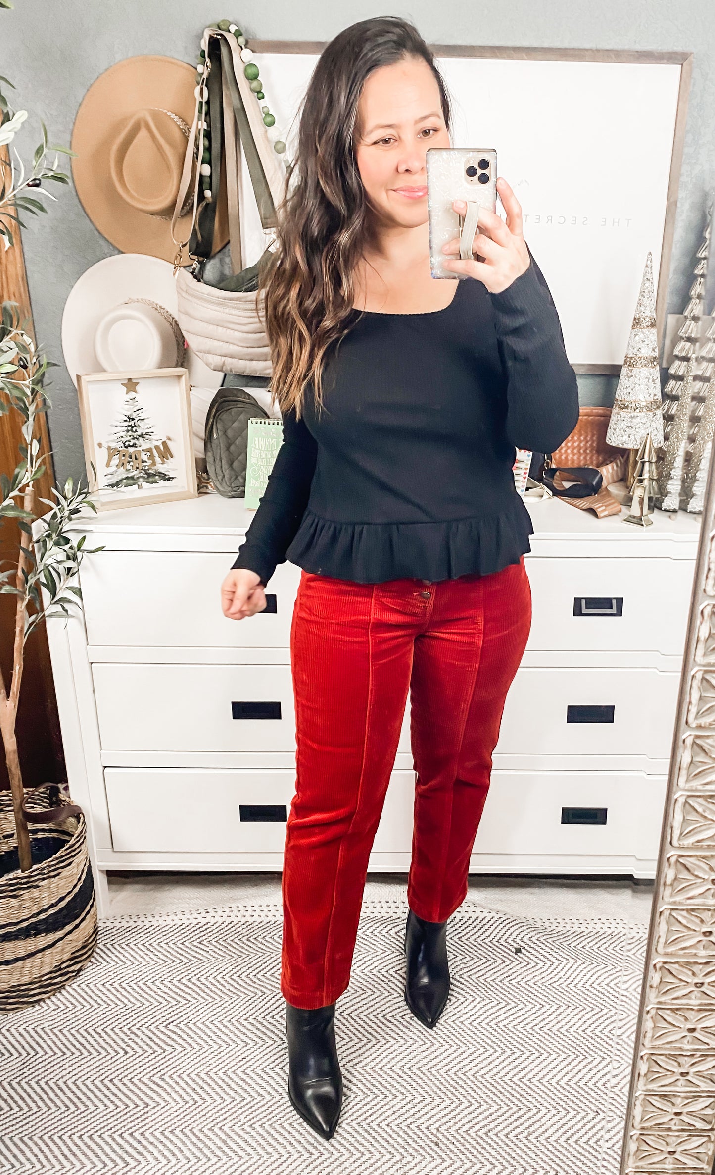 Square Neck Long Sleeve Solid Shirred Hemline Knit Top
