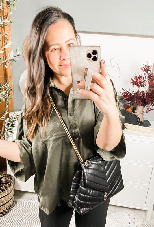 In Your Thoughts Oversized Dolman Sleeve Top In Olive
