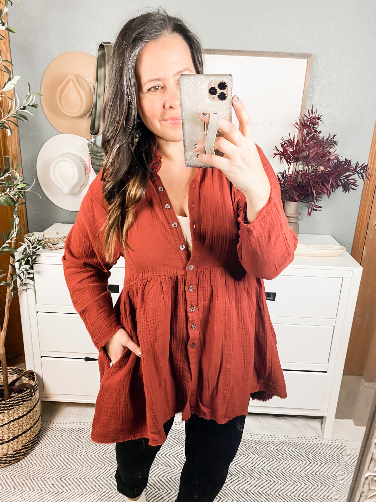 Peplum Raw Edge Shirt with Pockets