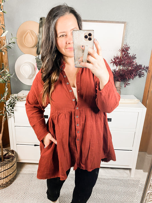 Peplum Raw Edge Shirt with Pockets