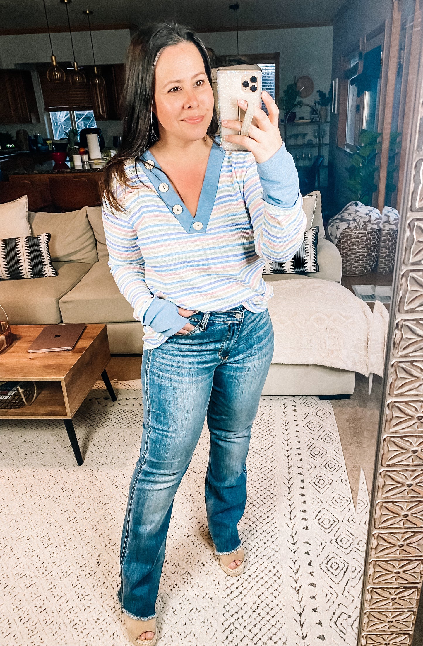 Untroubled Striped Long Sleeve Top