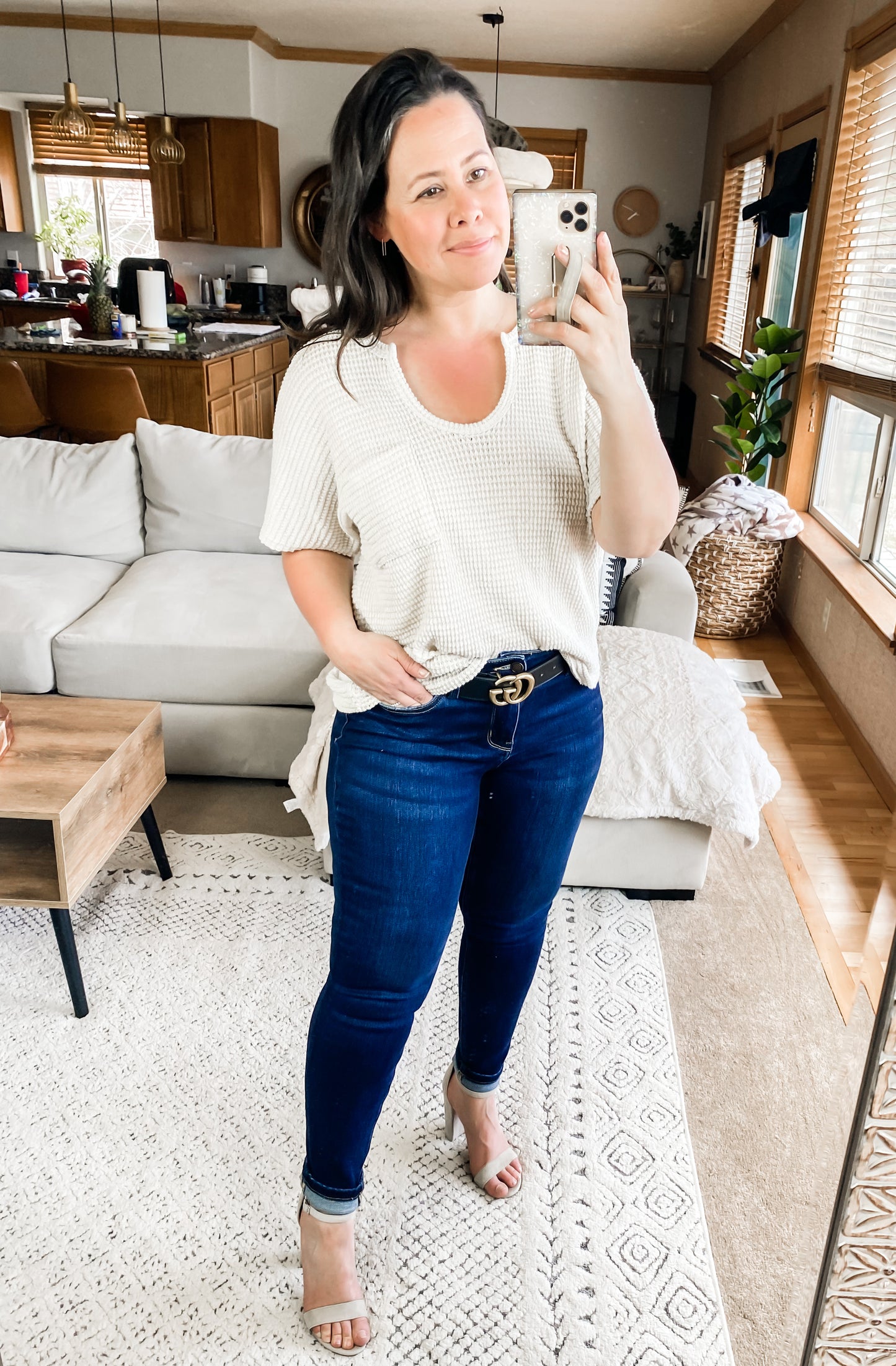 Jacquard Short Sleeve Knit Top