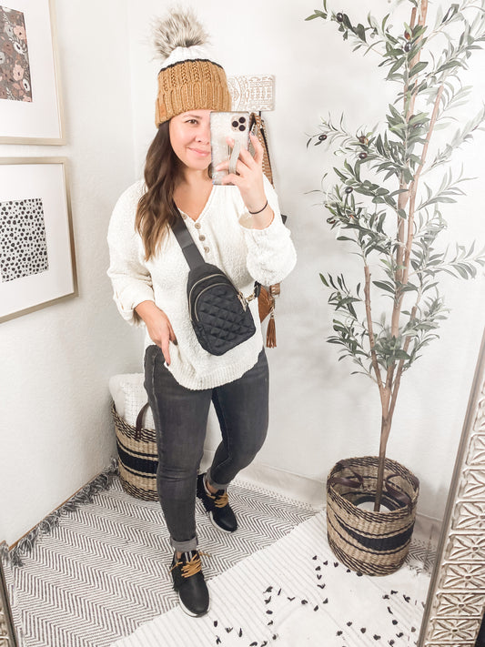 Cozy Zone Popcorn Thread Knit Sweater In Cream
