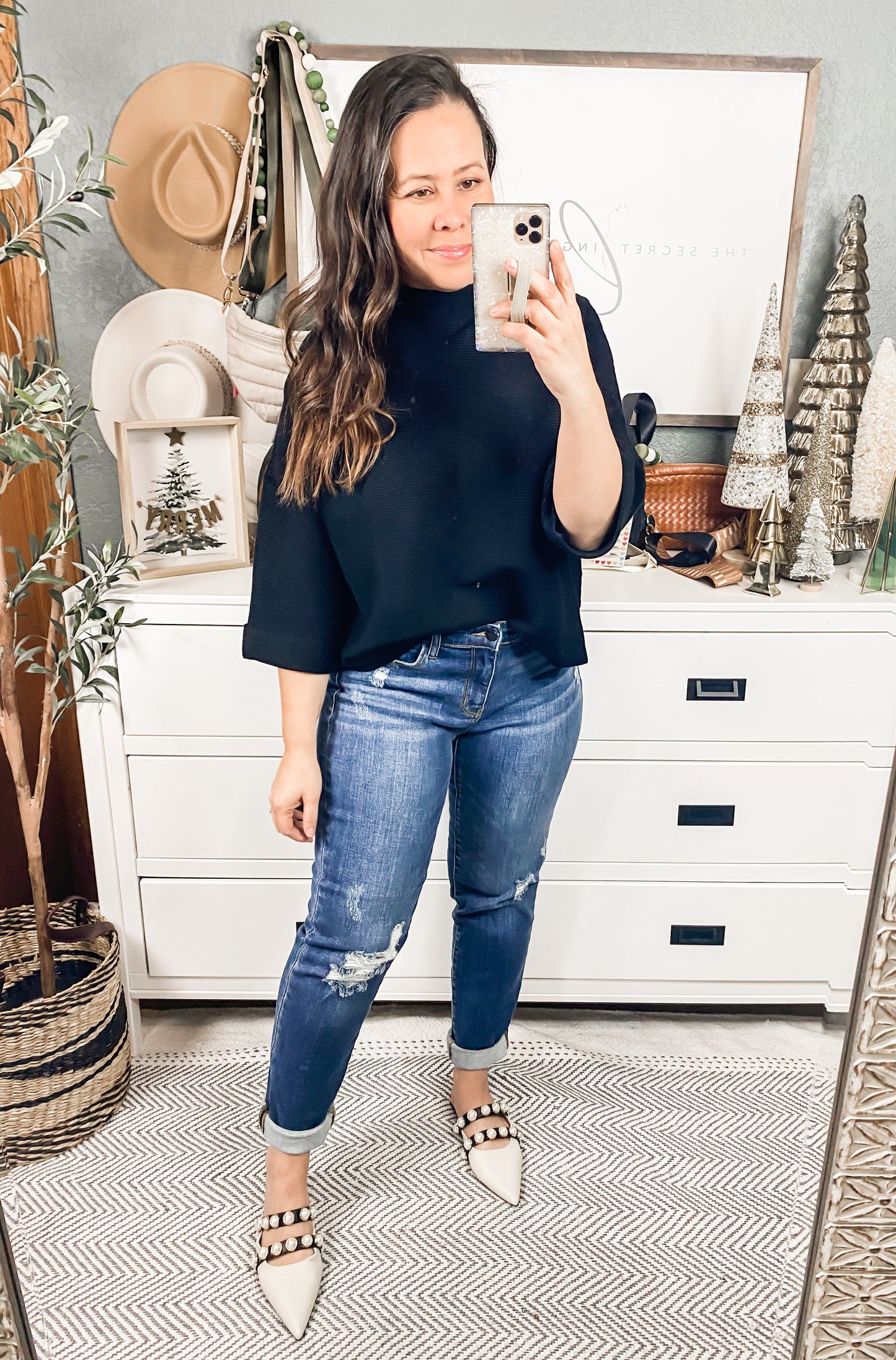 White Birch Long Cuffed Sleeve Ribbed Sweater Top