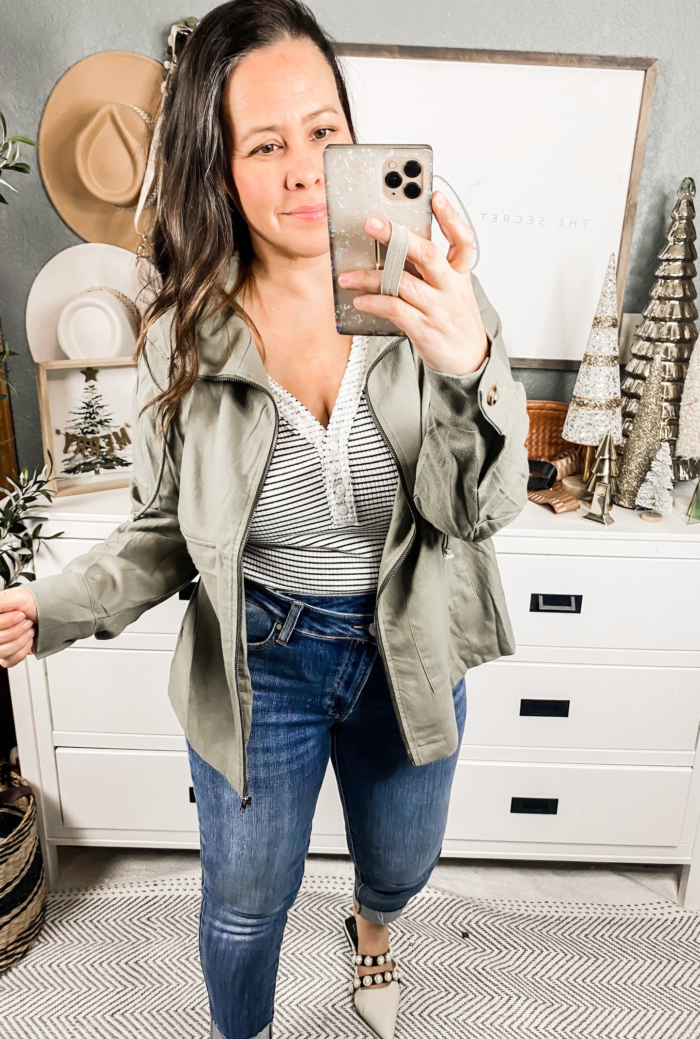 Long Sleeve Striped Bodysuit W/ Lace Trim