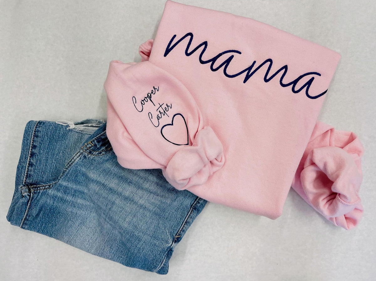 PREORDER: CUSTOM EMBROIDERED MAMA SWEATSHIRT IN FOUR COLOR OPTIONS