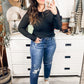 Boat Neck Long Sleeve Solid Ribbed Knit Top
