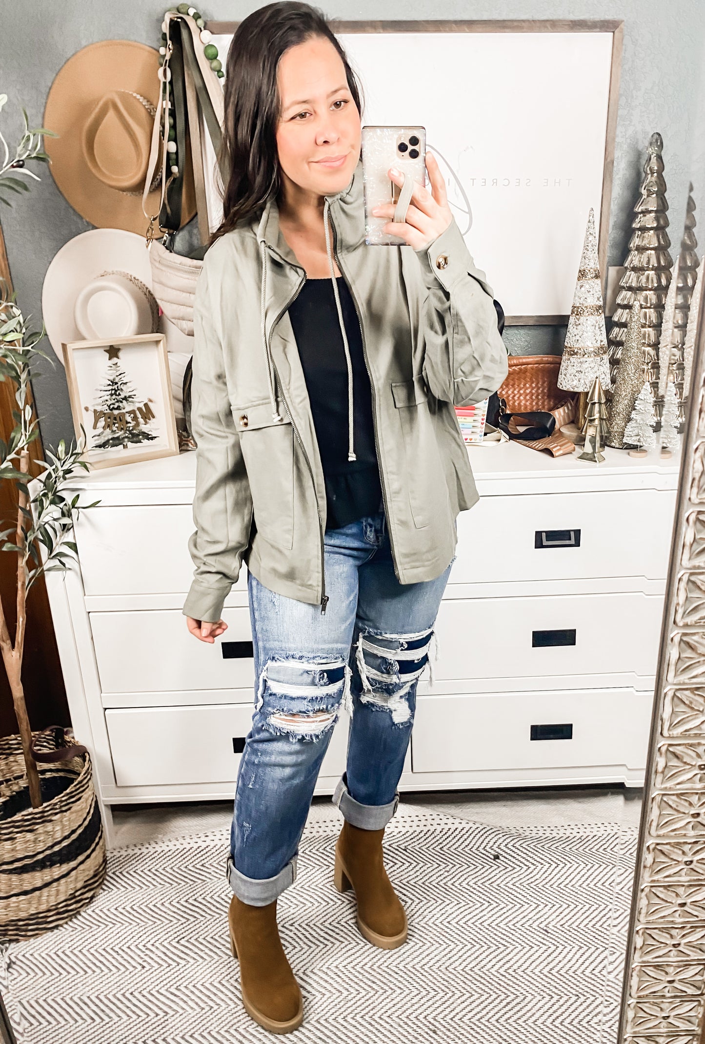 Washed Drawstring Crop Jacket