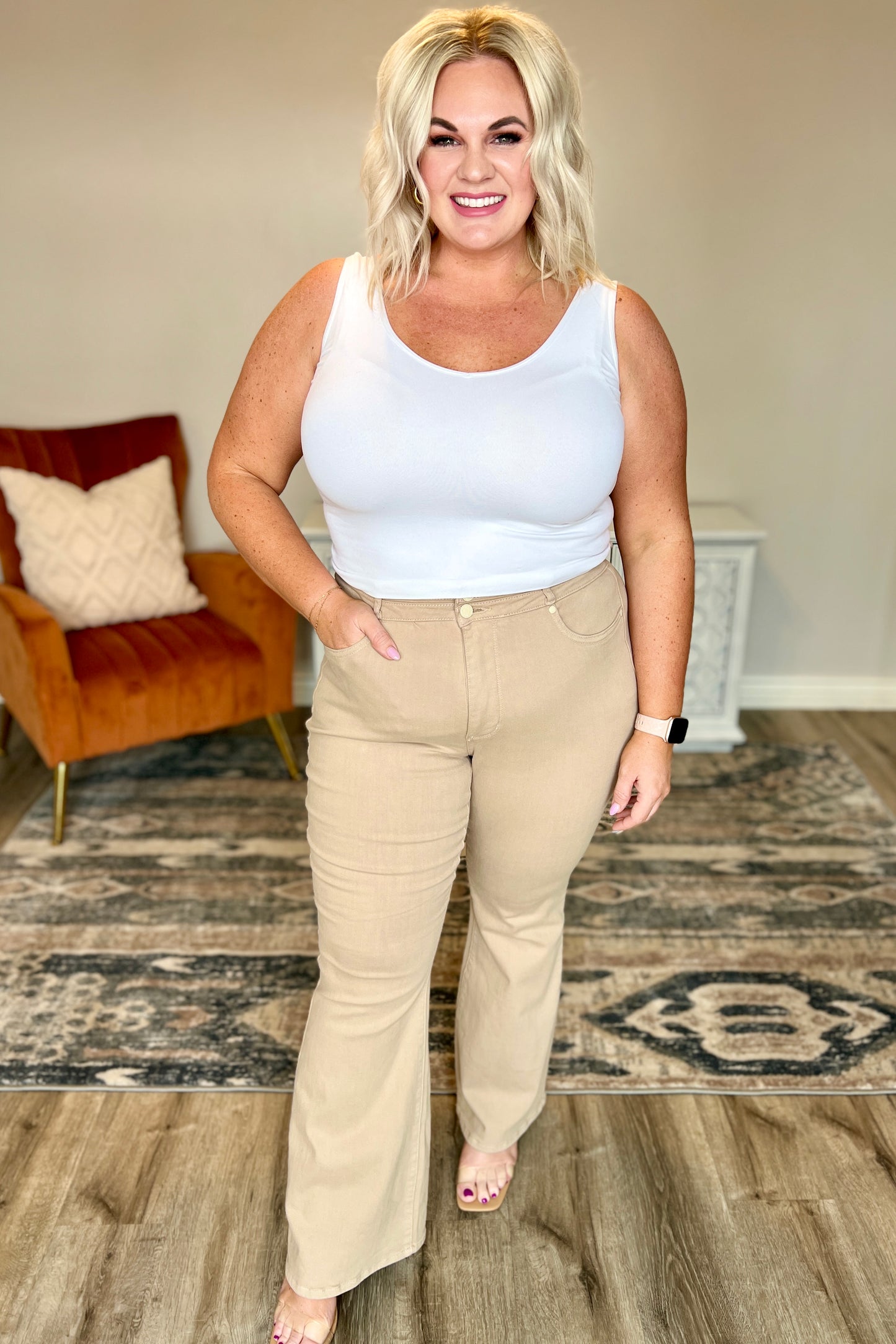 Judy Blue High Rise Tummy Control Flares in Khaki