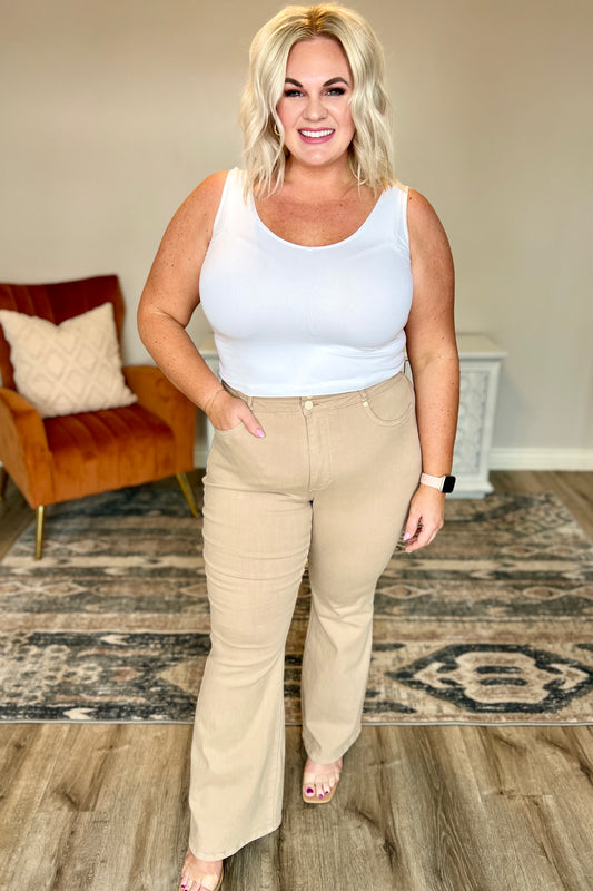 Judy Blue High Rise Tummy Control Flares in Khaki