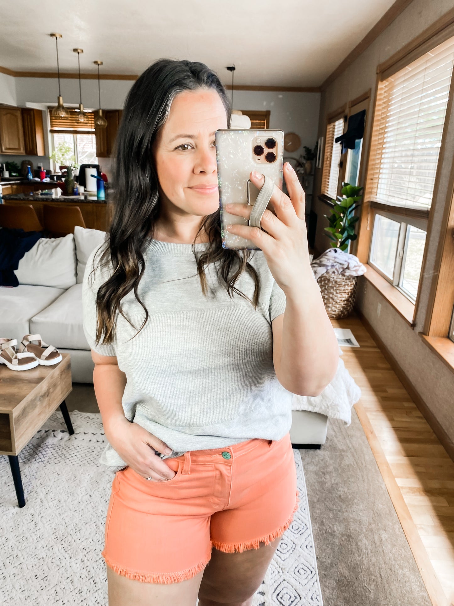 Judy Blue Mid Rise Cut Off Shorts - Peach