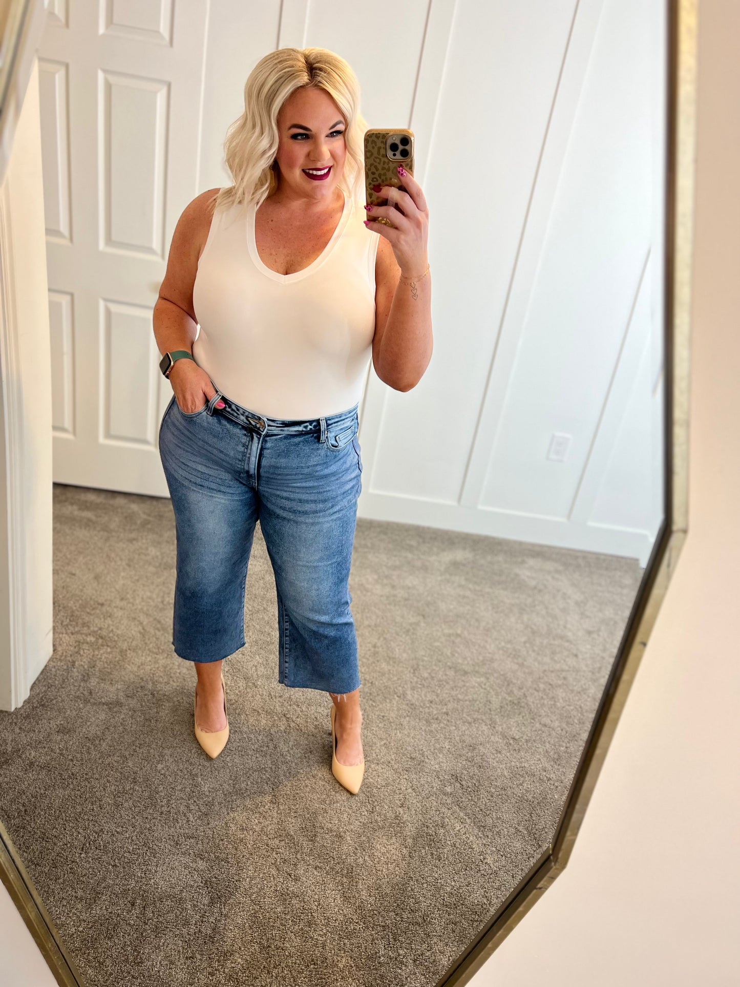 Zenana Raw Hem Wide Leg Cropped Jeans
