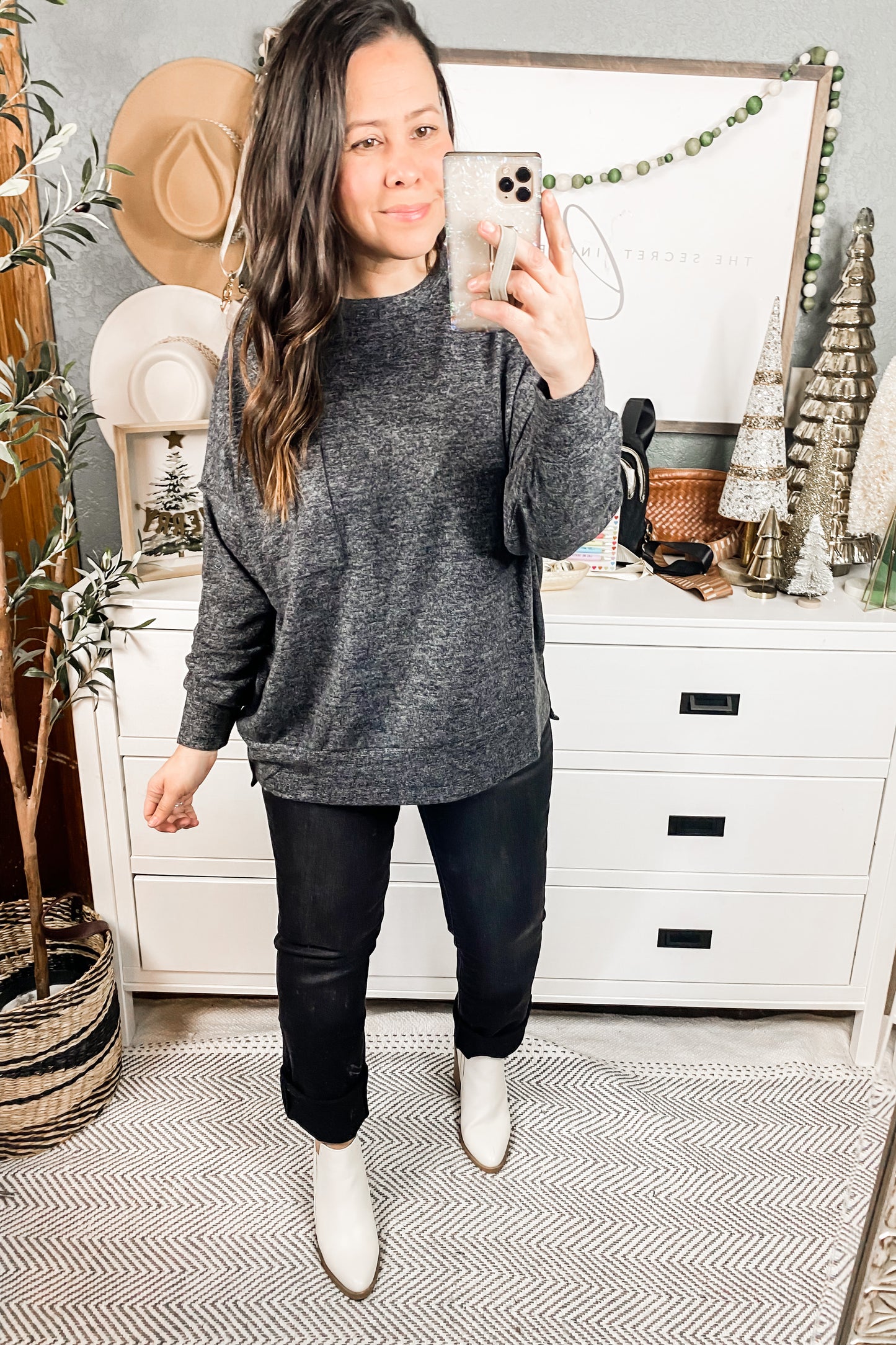 Brushed Drop Shoulder Sweater In Olive