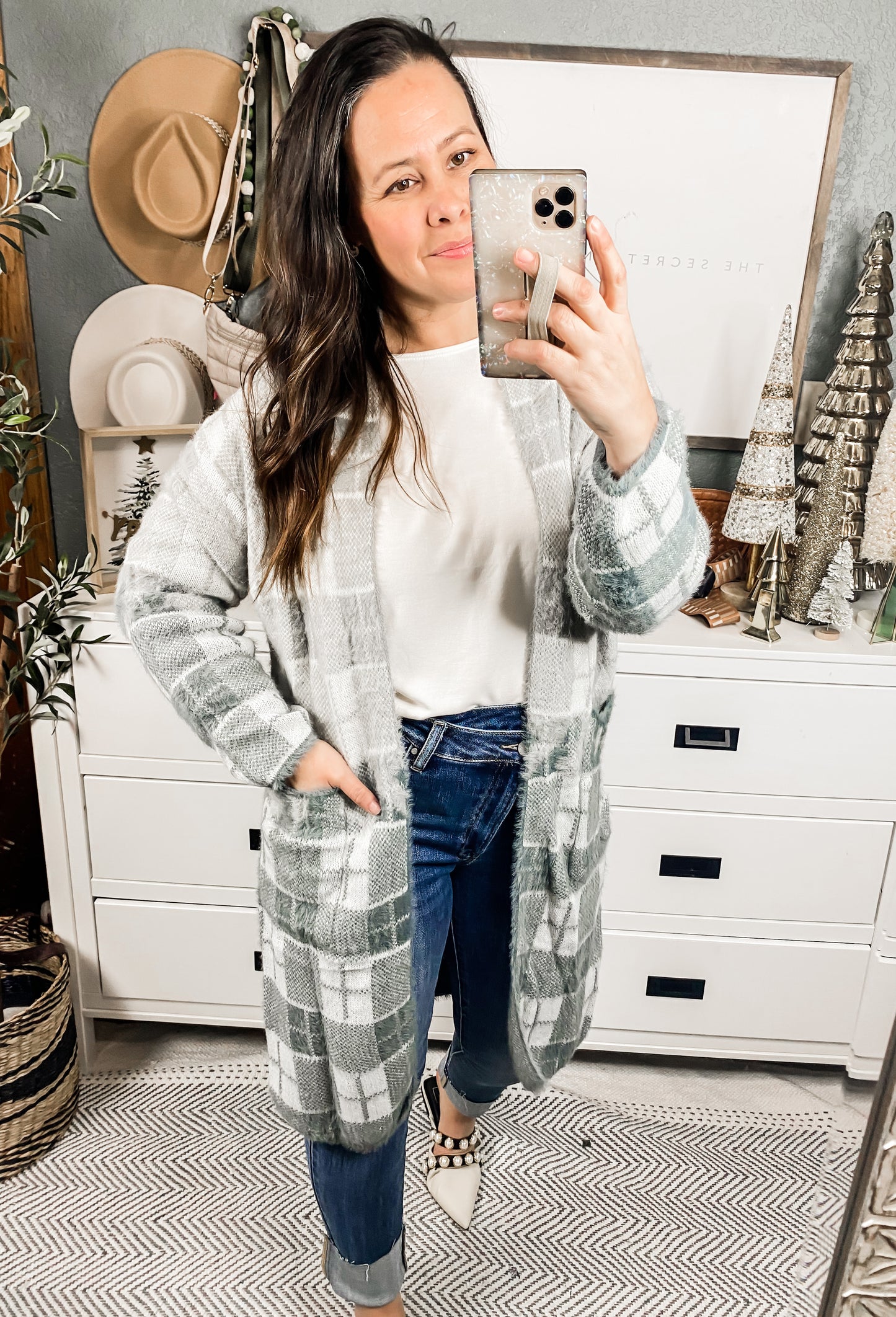 Color Block Plaid Pattern Long Cardigan