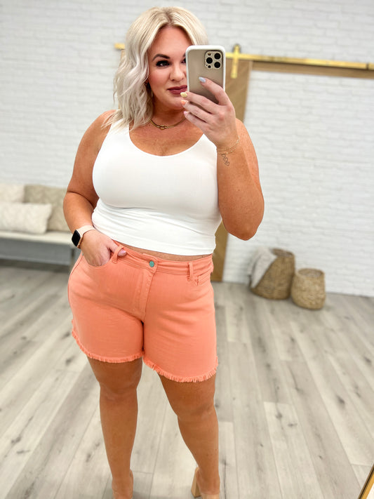 Judy Blue Mid Rise Cut Off Shorts - Peach