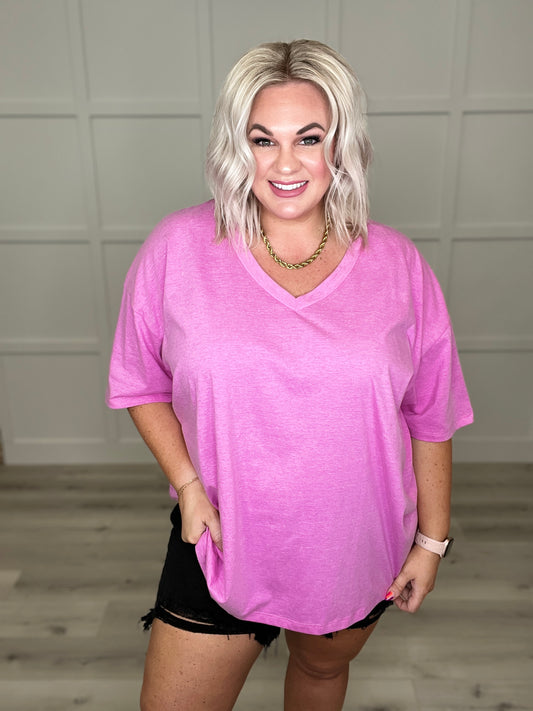Boxy V Neck Boyfriend Tee In Pink