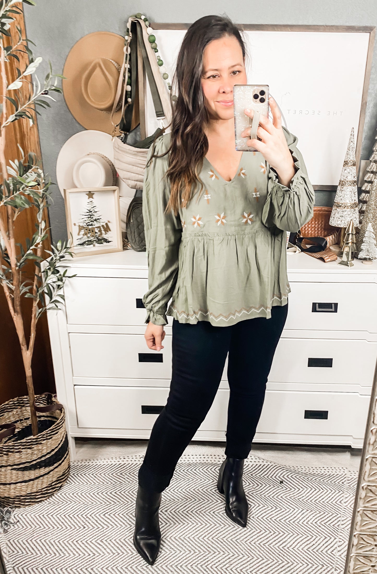 Embroidered Babydoll Blouse