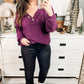 Long Sleeve Waffle Knit Top In Eggplant