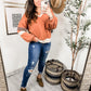 Back In Action Retro V-Neck Sweatshirt Top In Rust