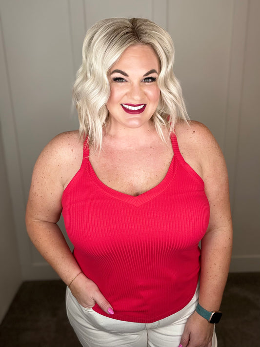 Easy Goes It Ribbed Cami in Ruby Red