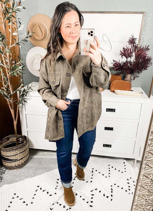 Oversized Corduroy Button Front Shacket