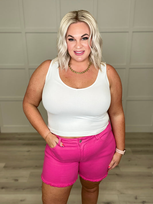 Judy Blue Pink Mid Rise Cut Off Shorts