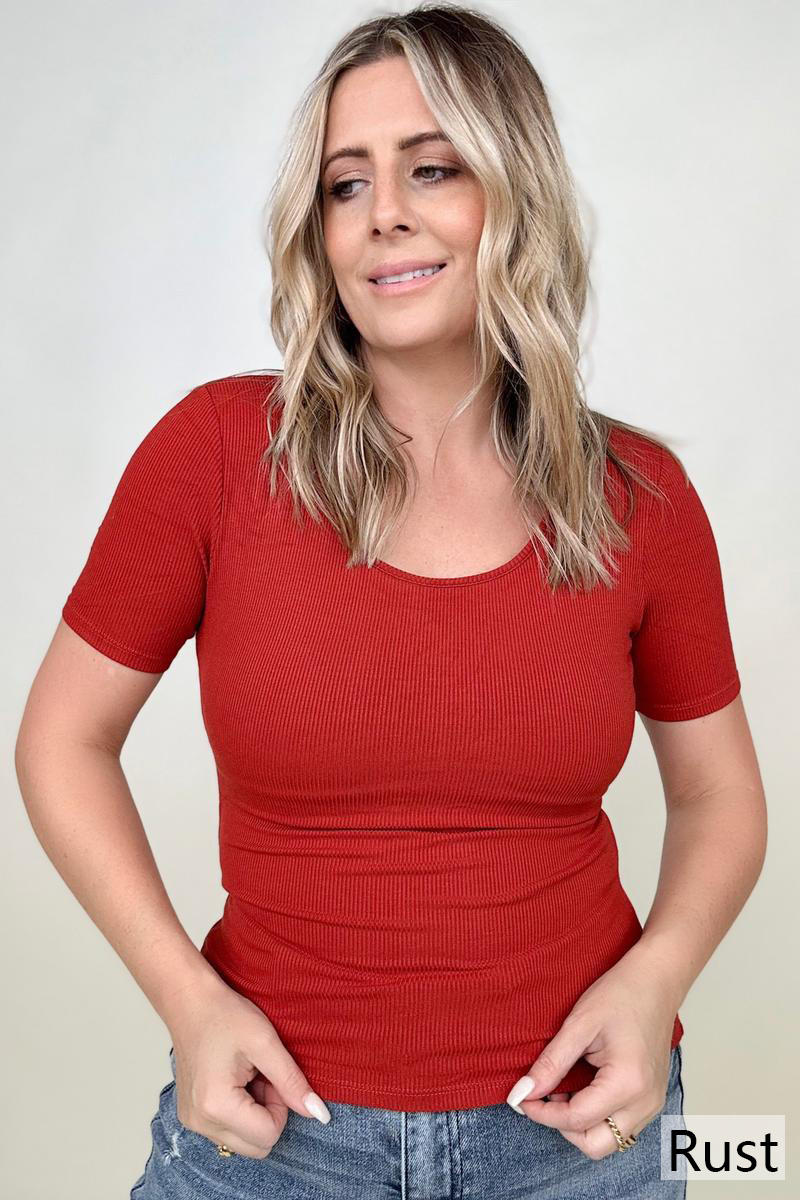 Total Brami Basic Ribbed Fitted Tee with Built In Bra