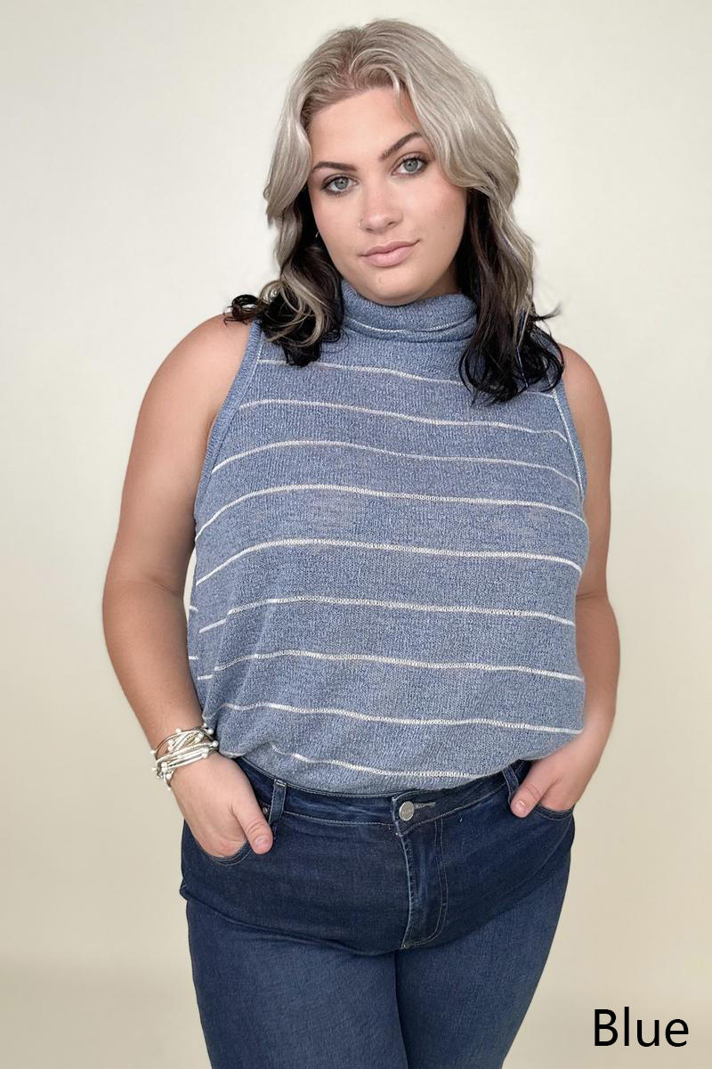 Loose Knit Striped Cowl Neck Tank - 2 Colors