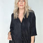 Pleated Button Down Top And Shorts Set in Black