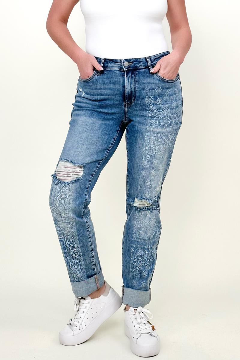 Judy Blue Paisley Print Boyfriend Jeans