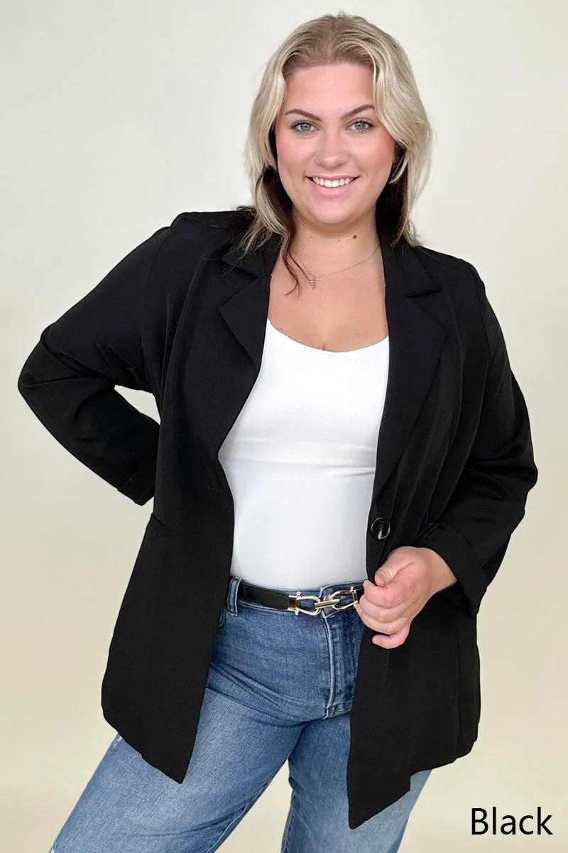 Cotton Bleu Classic Oversized Jacket Blazer in Black and Camel