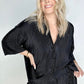 Pleated Button Down Top And Shorts Set in Black