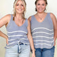 Sleeveless V-Neck Striped Sweater Top