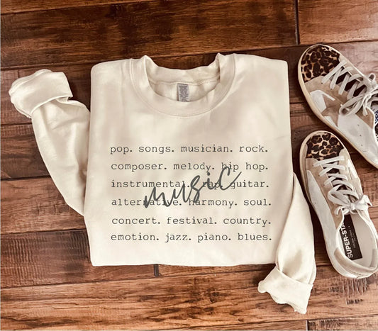 PREORDER: Music Words Sweatshirt in Two Colors