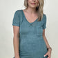 Washed Melange Burnout Scoop V-Neck Top - Multiple Colors