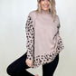 Khaki Leopard Mock Neck Dolman Sweater