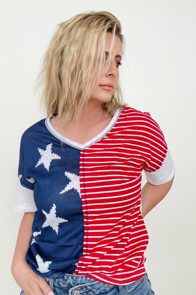 Stars and Stripes Short Sleeve Multi Knit Top